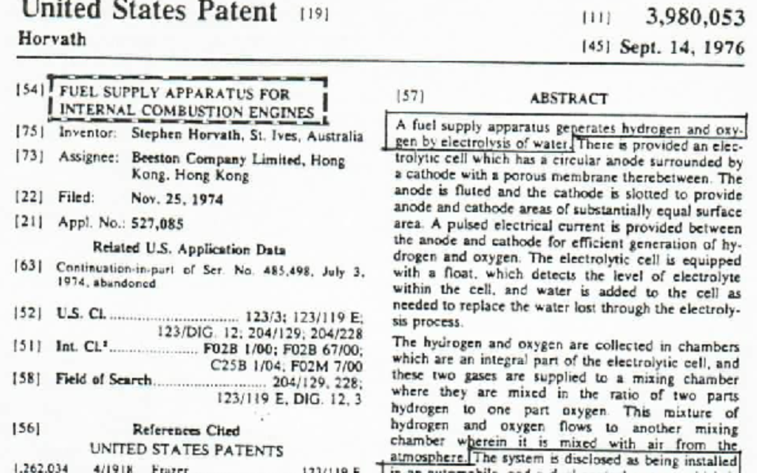 Suppressed Patent on How to Run Your Car On Water
